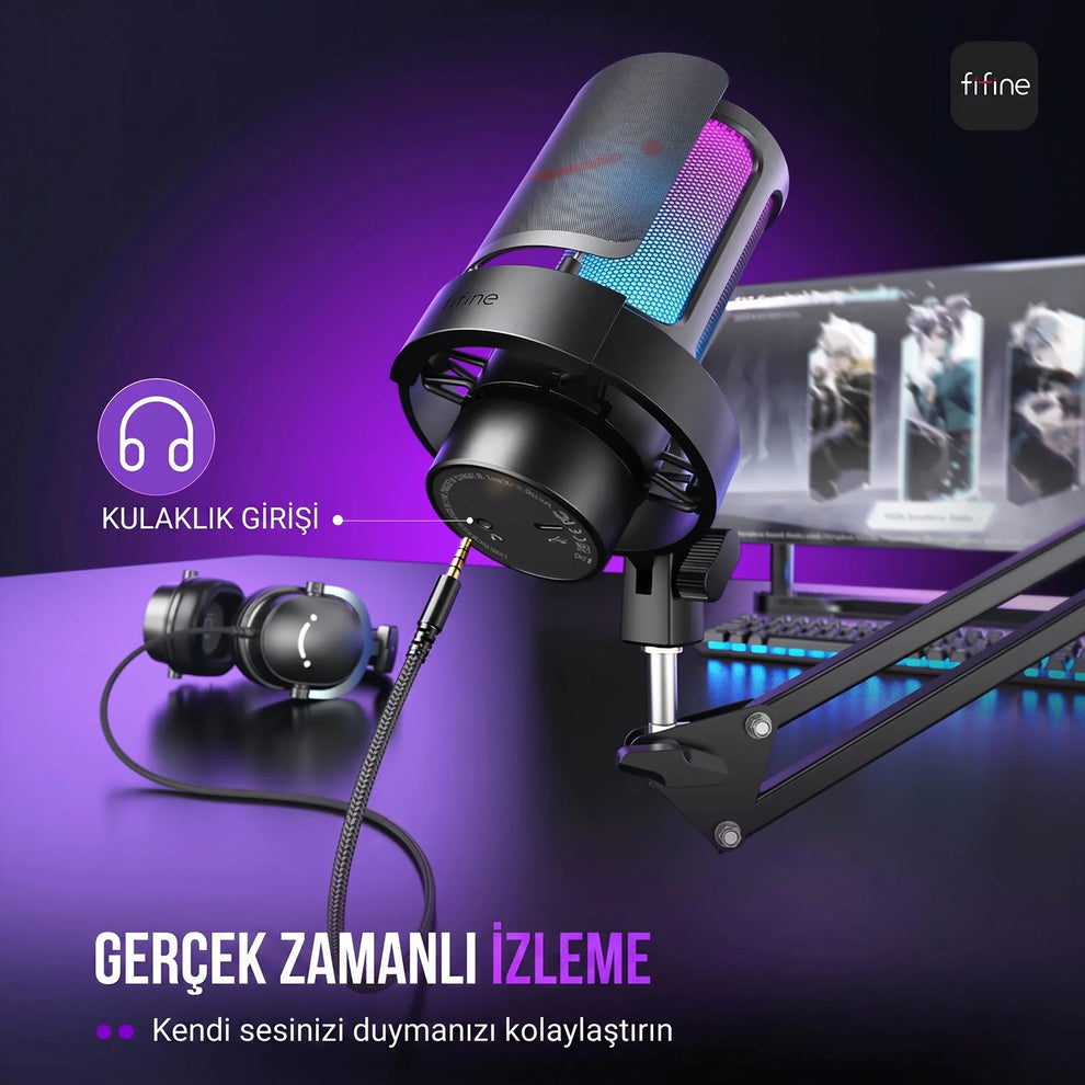 Fifine A8T Gerçek Zamanlı İzleme Kulaklık Girişi